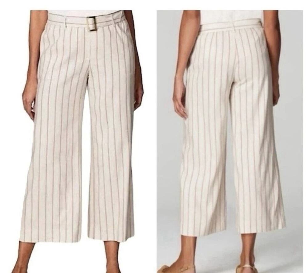 J Jill Linen Blend Crop Pants Striped Relaxed Wide Leg Women's Petite Lg Comfort